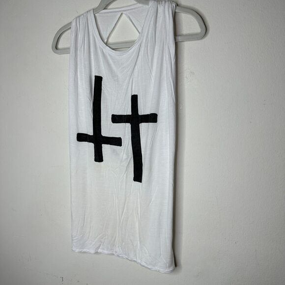 RARE Stylestalker White Sleeveless Crew Neck Cross Twisted Open Back Tee Size 8 - Picture 4 of 12
